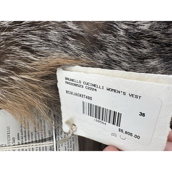 NWT Brunello Cucinelli Velvet Fox Fur Puffed Vest Jacket Pockets Sz 36 - Picture 6 of 9